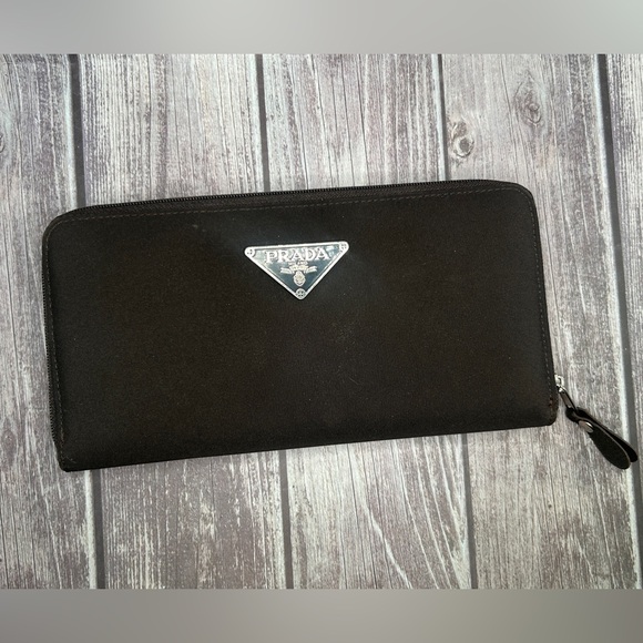 PRADA Tessuto Nylon & Saffiano Leather Zip Long Wallet Chocolate Brown - Picture 11 of 14